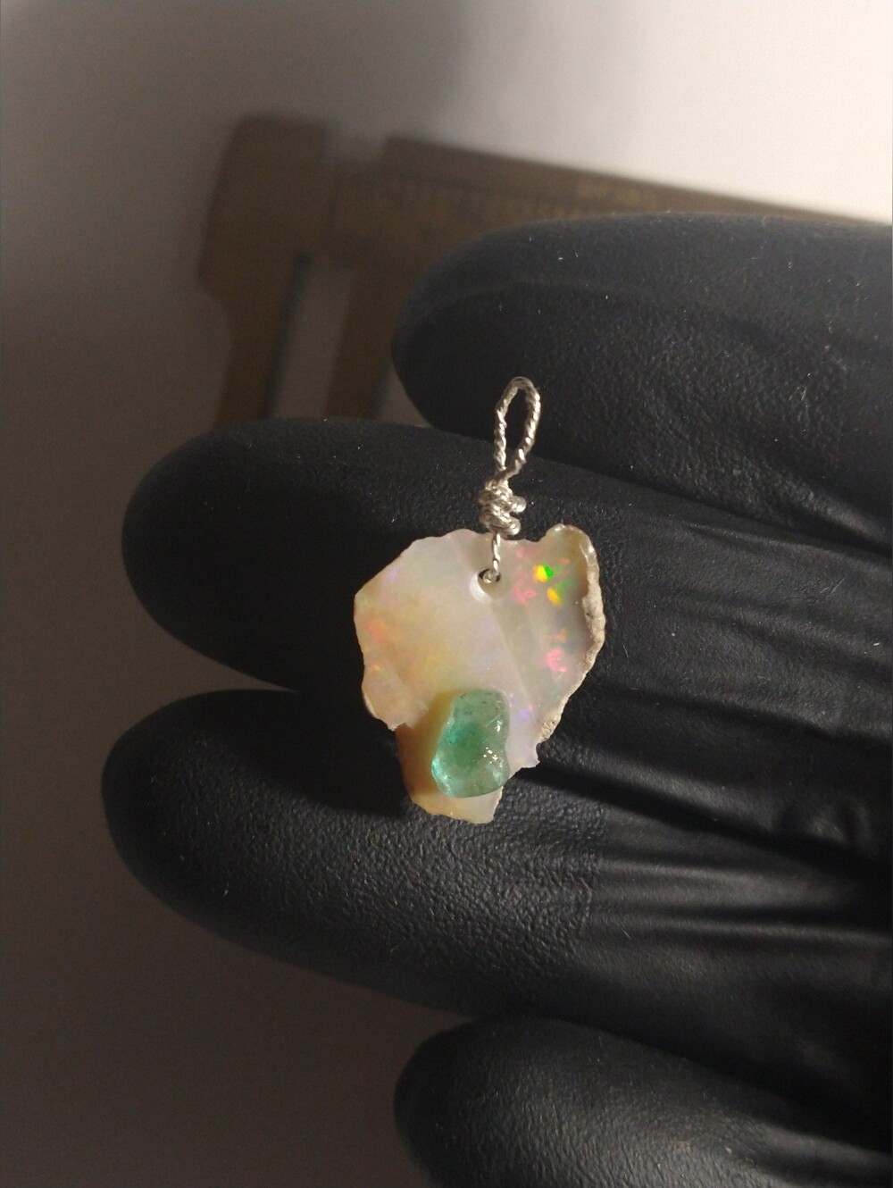 Opal Emerald Pendant Natural Sterling Silver